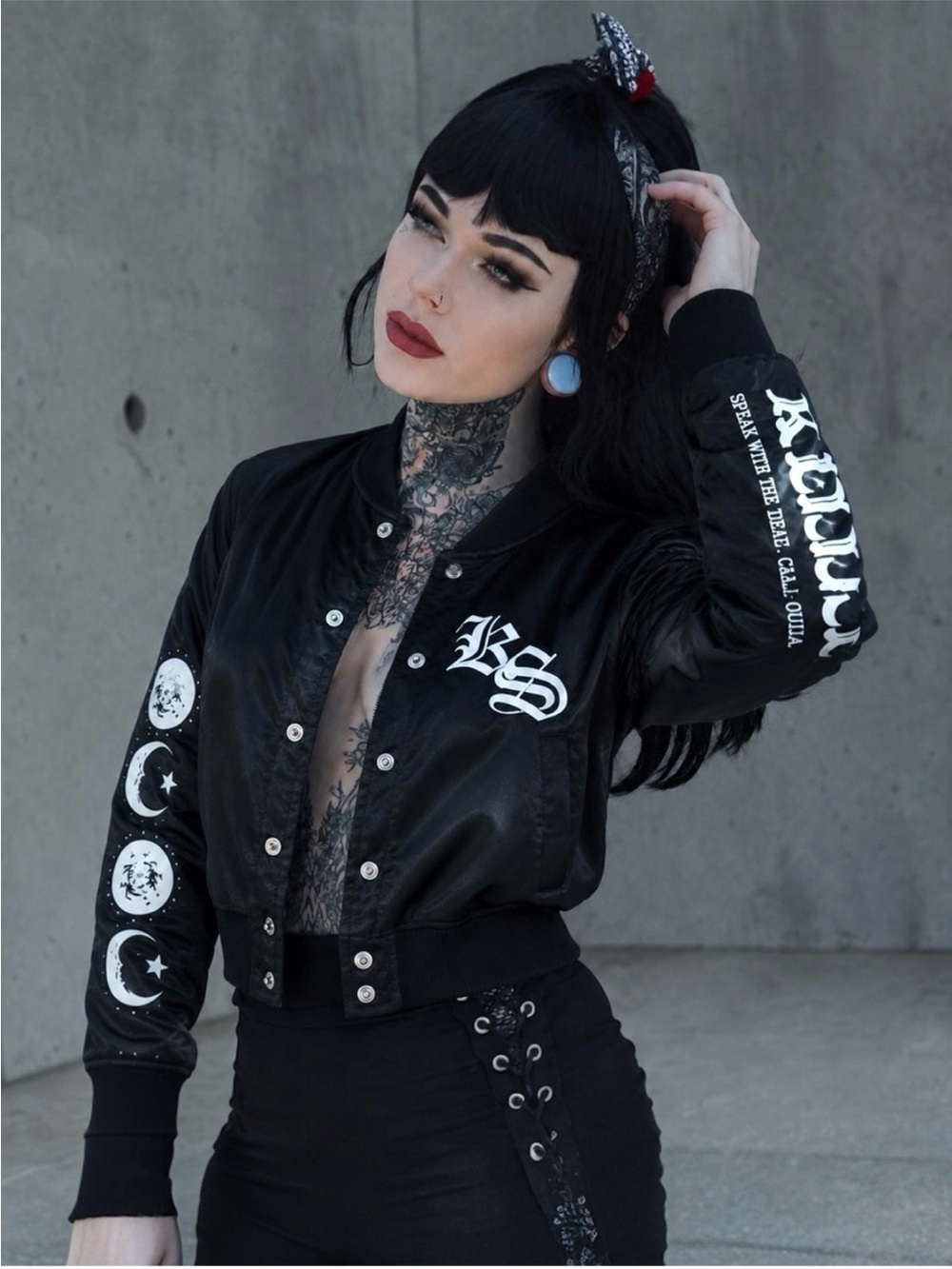 Killstar Ouija Board Bomber Jacket Satin Black Graphic Streetwear XS